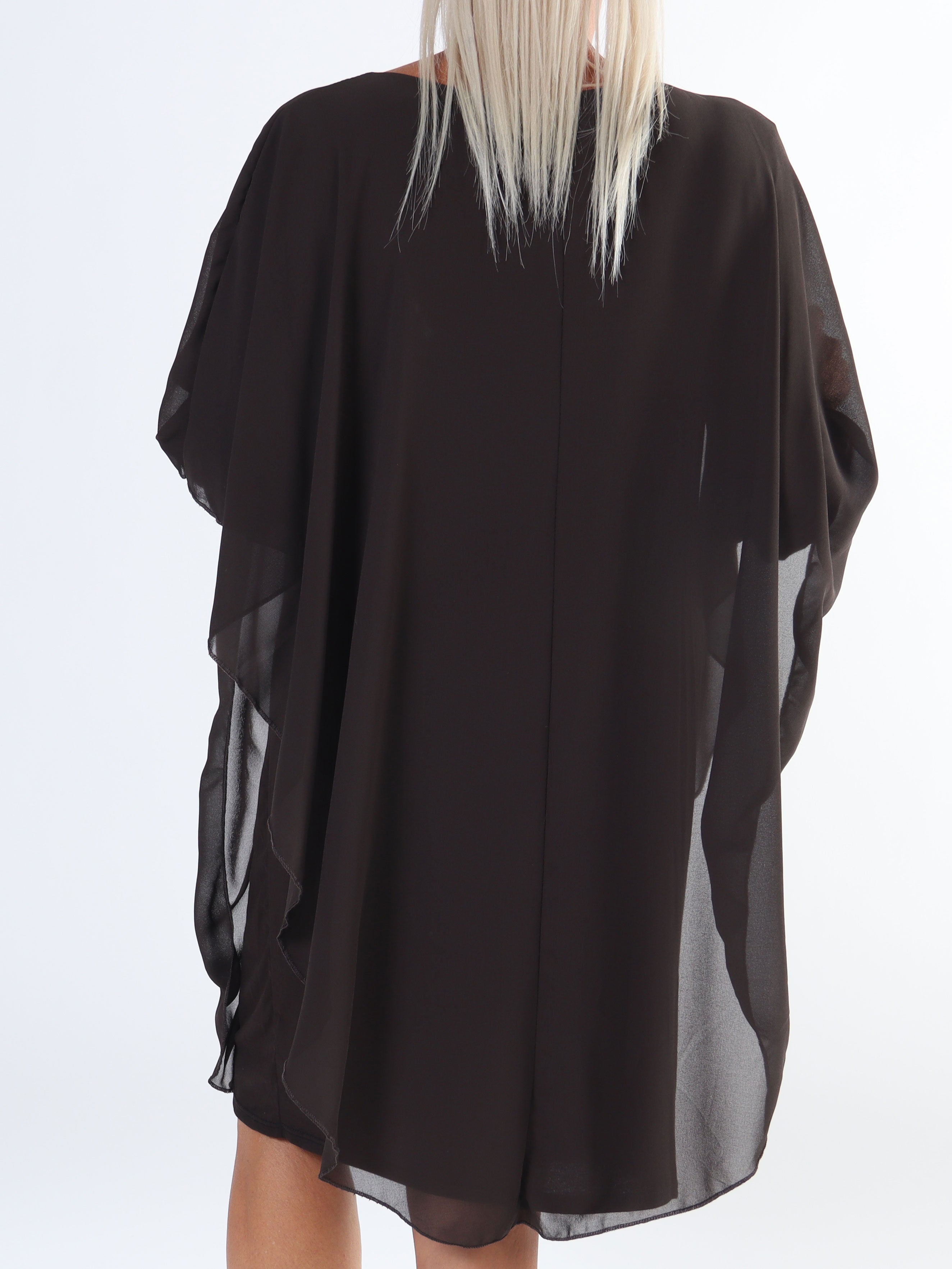 Kenya Long Sleeve - Plus size tunikakjole med chiffonlag